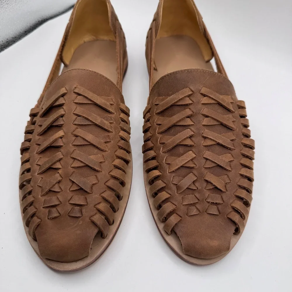 Nisolo Tobacco Leather Huarache Sandals Men's 12.5 Made in Peru Woven Comfort‎